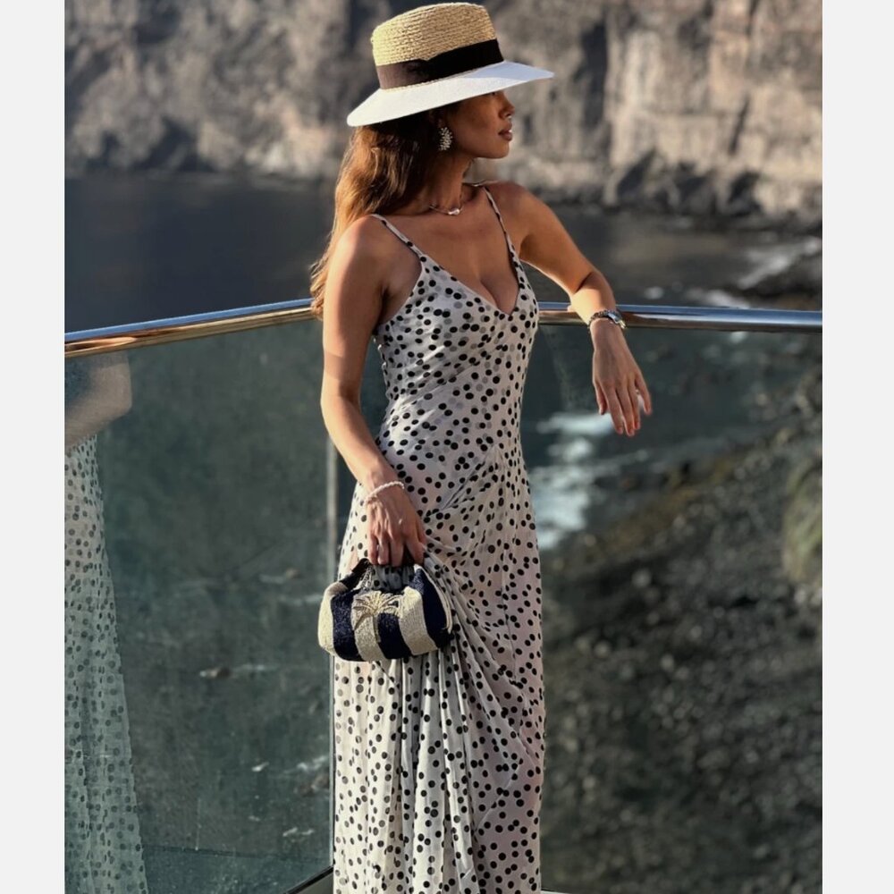 Zara Black and White Ecru Polka Dot Maxi Dress 5039/226 L NWT - Picture 7 of 16